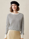 COMOBOCA Black 100% Cashmere Women's Wave Pattern Knit Sweater