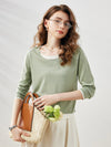 COMOBOCA Light Green Women's Layered Round Neck Knit Sweater