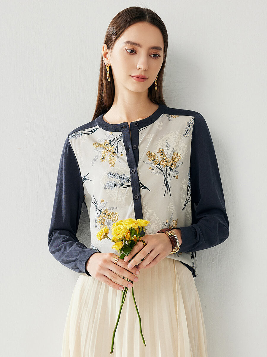 COMOBOCA Women's Floral Ribbed Button-Up Cardigan