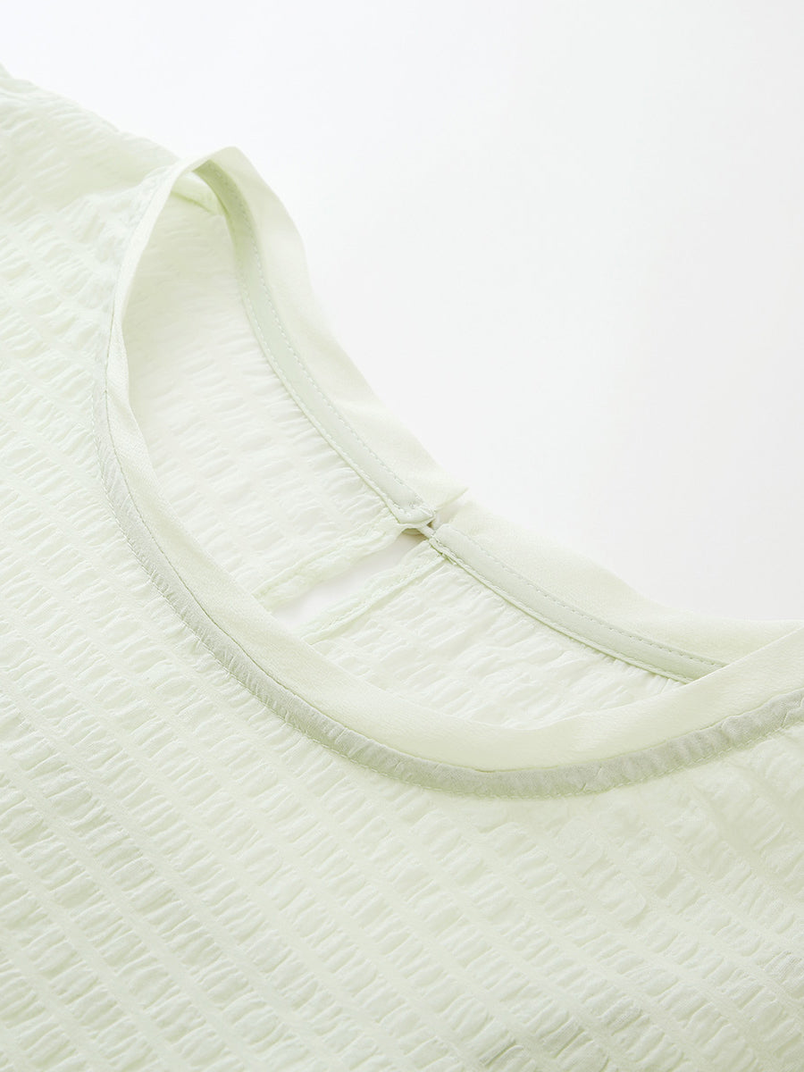 COMOBOCA Women's Crinkle Textured Blouse with Button Closure