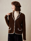 COMOBOCA 100% Cashmere Women's Contrast Trim Knit Cardigan