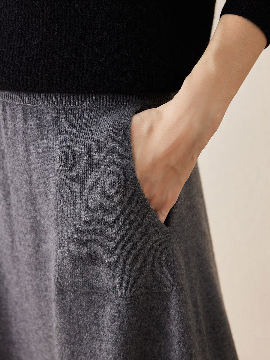 COMOBOCA 100% Cashmere Women's Knit Pleated Skirt