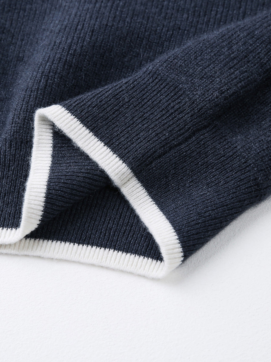 COMOBOCA 100% Cashmere Women's Contrast Trim Zip Sweater