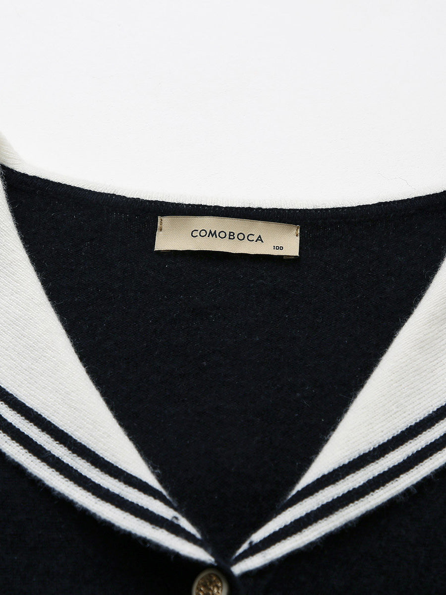 COMOBOCA 100% Cashmere Women's Sailor Collar Cardigan