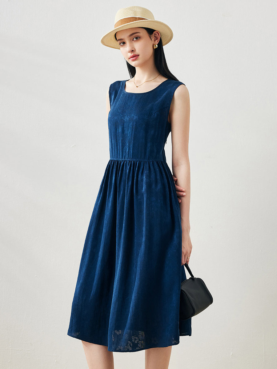 COMOBOCA 100% Mulberry Silk Women's Sleeveless Midi Dress
