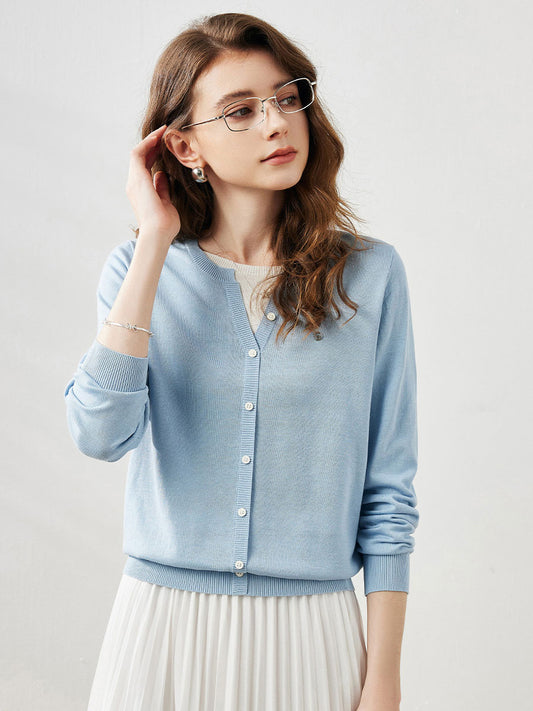 COMOBOCA Light Blue Women's Ribbed Mock Cardigan Sweater