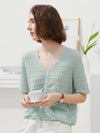 COMOBOCA Women's V-Neck Ruched Knit T-Shirt