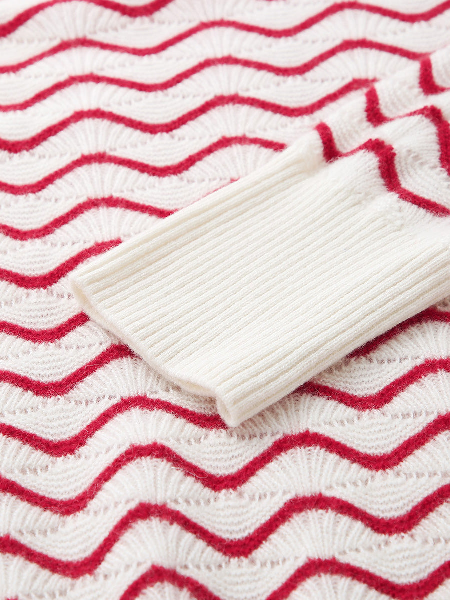 COMOBOCA 100% Cashmere Women's Wave Pattern Knit Sweater