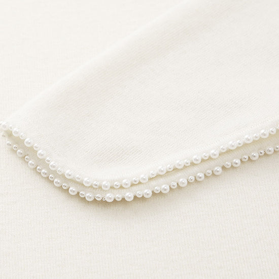 COMOBOCA 100% Wool Women's V-Neck With Pearl Accents Sweater