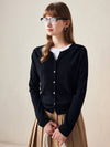 COMOBOCA Black 100% Wool Women's V-Neck Button Up Cardigan