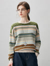 COMOBOCA 100% Cashmere Women's Fair Isle Round Neck Sweater
