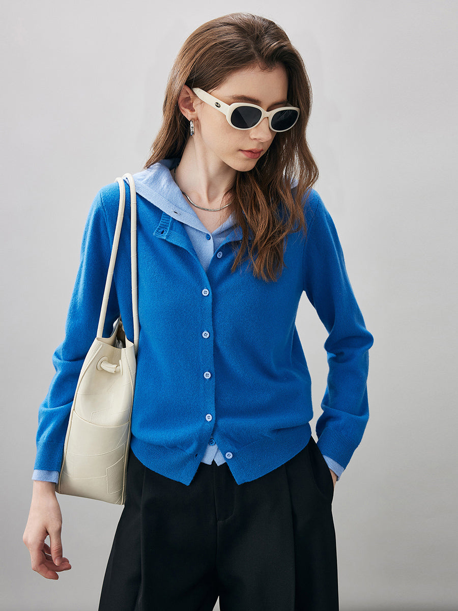 COMOBOCA 100% Wool Women's Contrast Button Down Hoodie