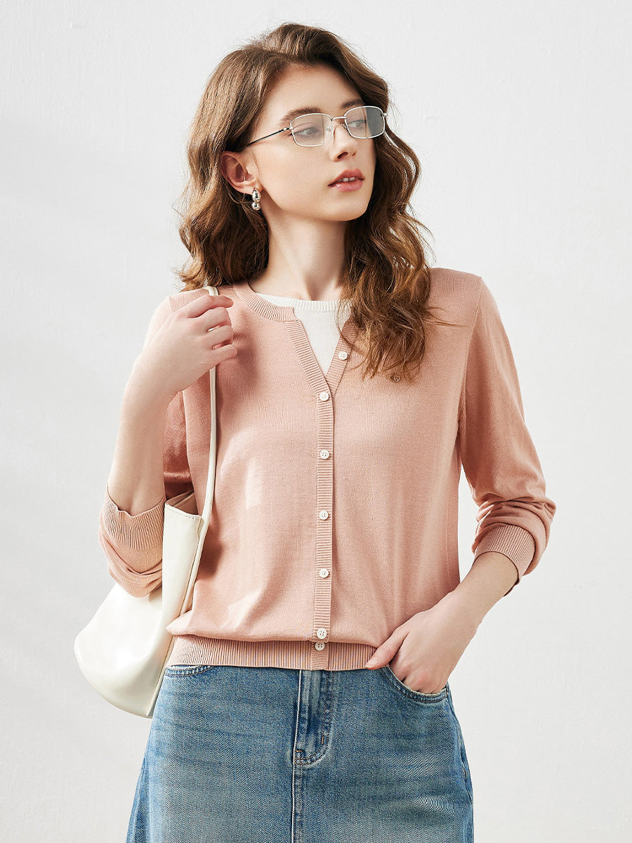 COMOBOCA Pink Women's Ribbed Mock Cardigan Sweater