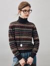 COMOBOCA 100% Cashmere Women's Fair Isle Turtleneck Sweater