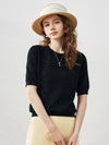 COMOBOCA Women's Cotton Silk Versatile Floral Lace Knit T-Shirt