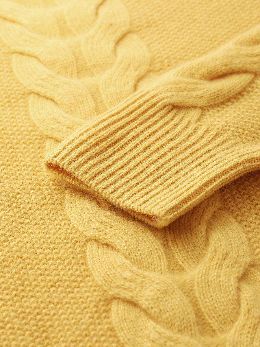 COMOBOCA 100% Cashmere Women's Cable Knit V-Neck Sweater