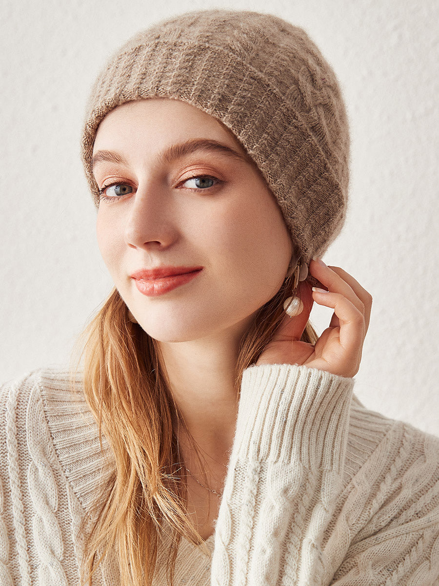 COMOBOCA 100% Cashmere Stylish Cable Knit Beanie