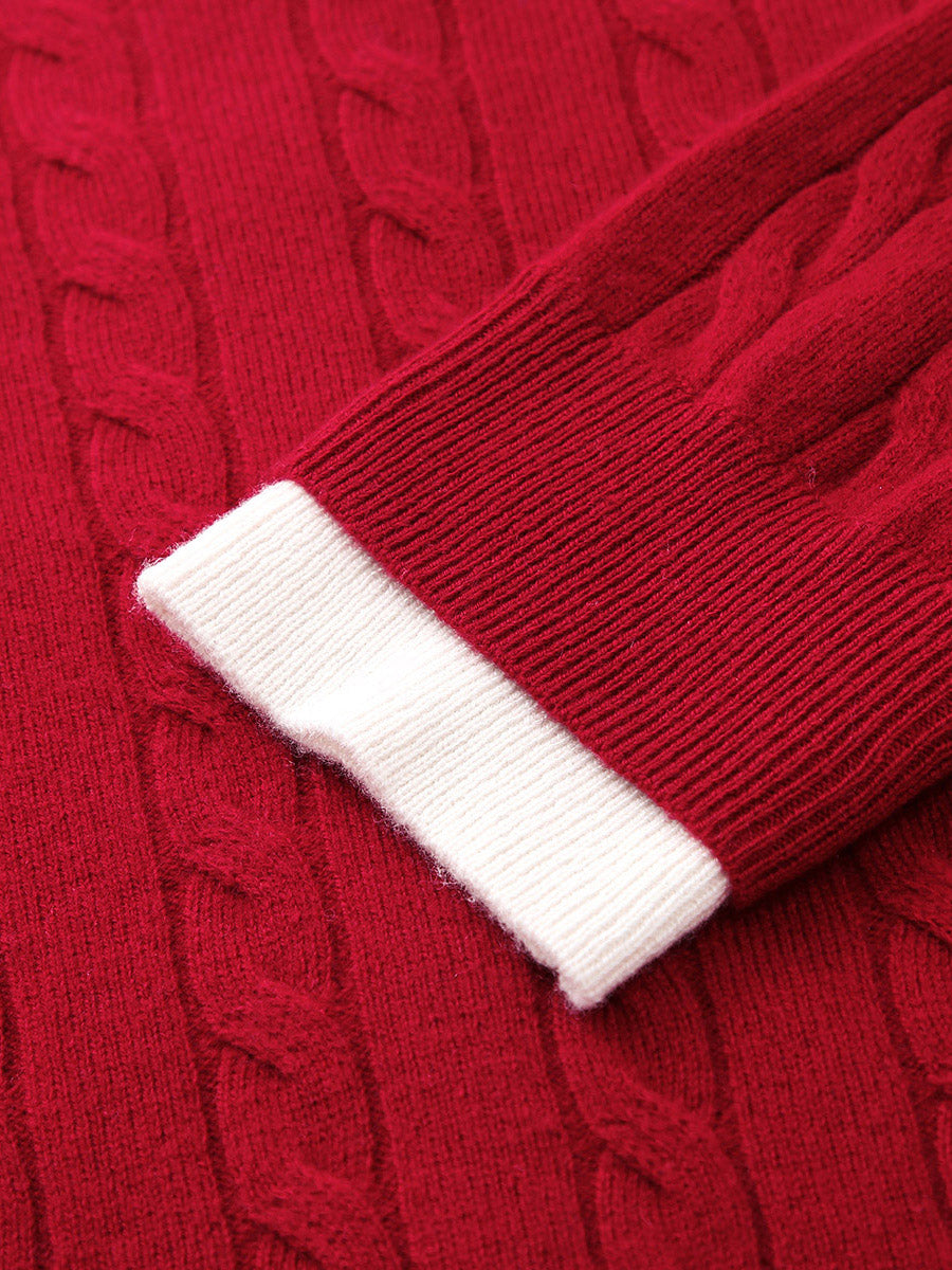 COMOBOCA 100% Wool Ribbed Cable Extra Size Knit Cardigan