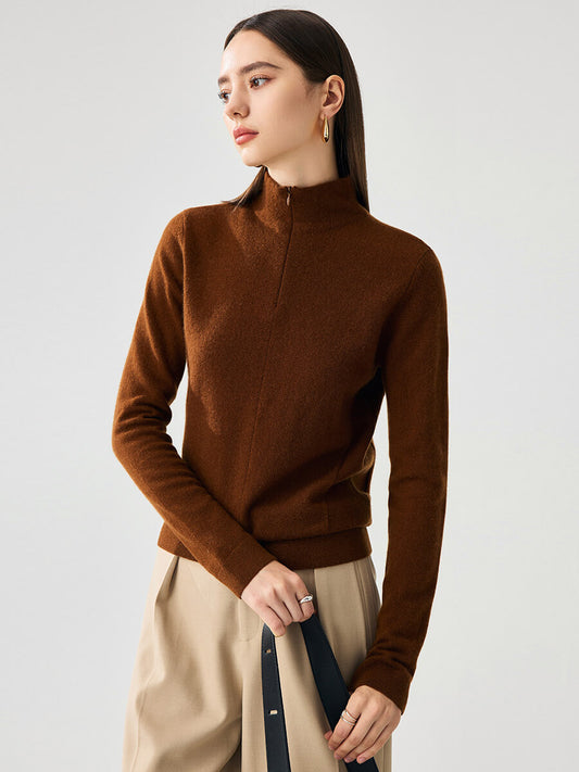 COMOBOCA 100% Cashmere Women's Half-Zip Mock Neck Pullover Sweater