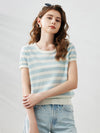 COMOBOCA Women's Striped Ribbed Knit T-Shirt