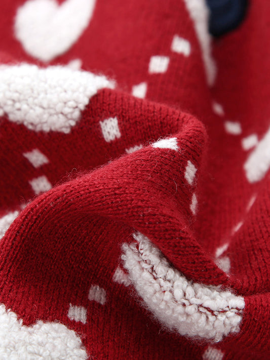 COMOBOCA 100% Wool Kids' Heart Pattern Knit Cardigan