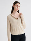 COMOBOCA 100% Cashmere Women's Cable Knit Zip Up Hoodie