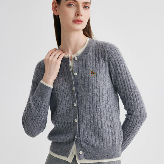 COMOBOCA 100% Cashmere Women's Cable Knit Button Front Cardigan