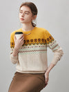 COMOBOCA 100% Cashmere Women's Fair Isle Round Neck Knit Sweater
