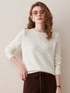 COMOBOCA White 100% Wool Women's Cable Knit Sweater