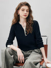 COMOBOCA 100% Wool Women's Ribbed Contrast Trim Sweater