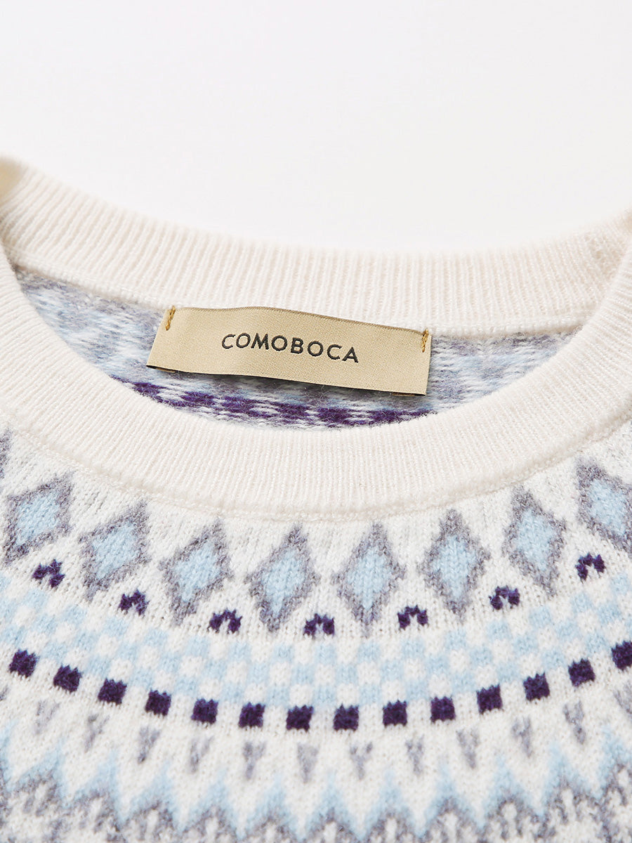 COMOBOCA 100% Wool Kids' Fair Isle Round Neck Sweater