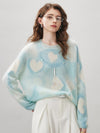 COMOBOCA Women's Heart Printed Round Neck Sweater