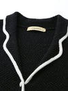 COMOBOCA 100% Cashmere Women's Contrast Trim Knit Cardigan