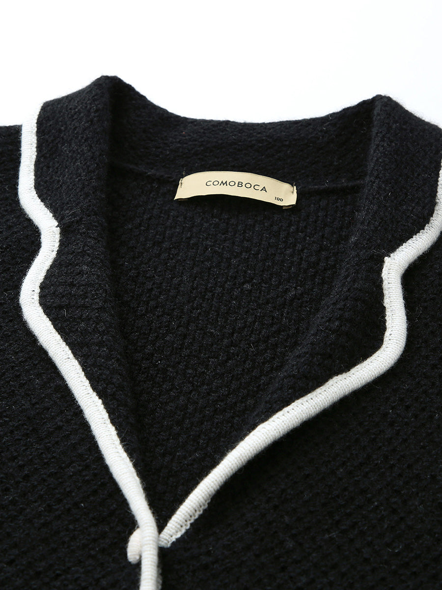 COMOBOCA 100% Cashmere Women's Contrast Trim Knit Cardigan
