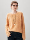 COMOBOCA 100% Wool Women's Fuzzy Round Neck Sweater