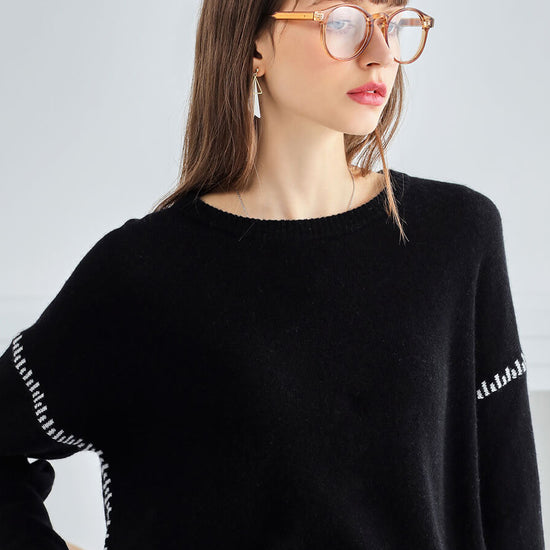 COMOBOCA 100% Cashmere Women's Sweater with Stitch Detailing