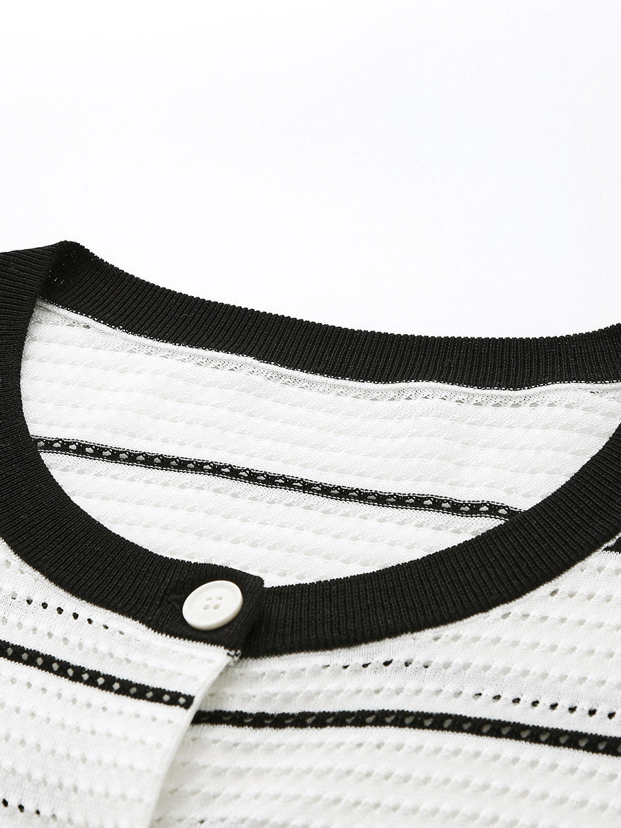 COMOBOCA Women's Striped Ribbed Button Down Cardigan