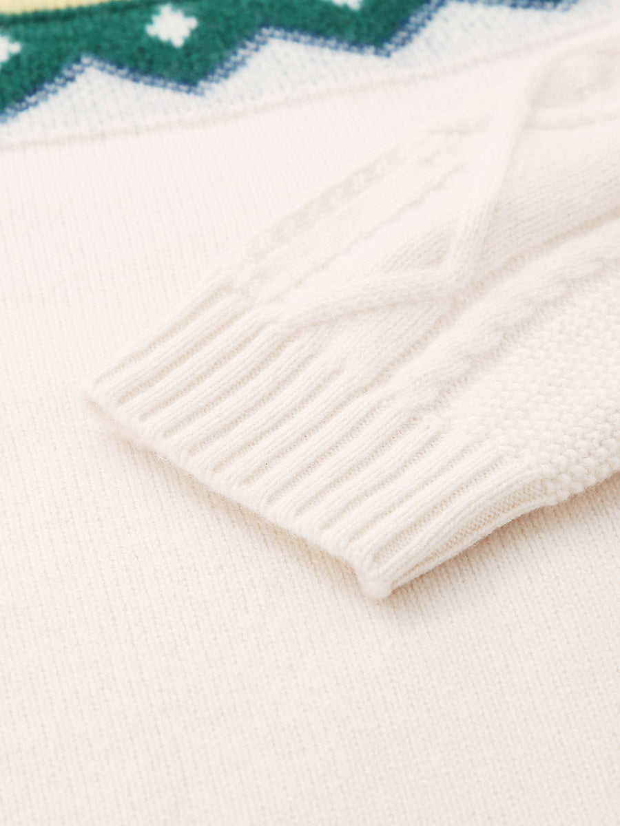 COMOBOCA 100% Wool Kids' Vintage Fair Isle Knit Sweater
