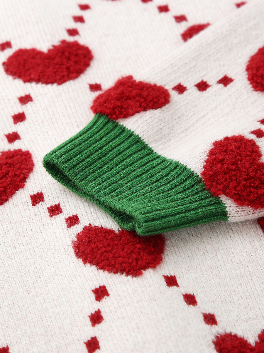 COMOBOCA 100% Wool Kids' Heart Pattern Knit Cardigan