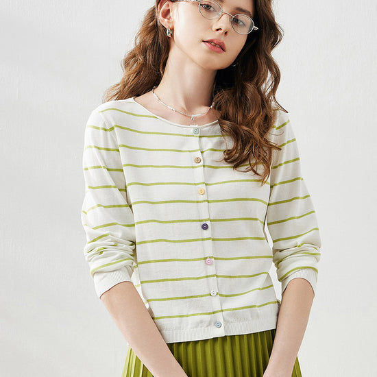 COMOBOCA Women's Striped Button-Down Cardigan