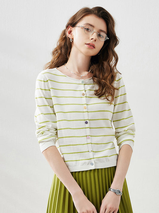 COMOBOCA Women's Striped Button-Down Cardigan