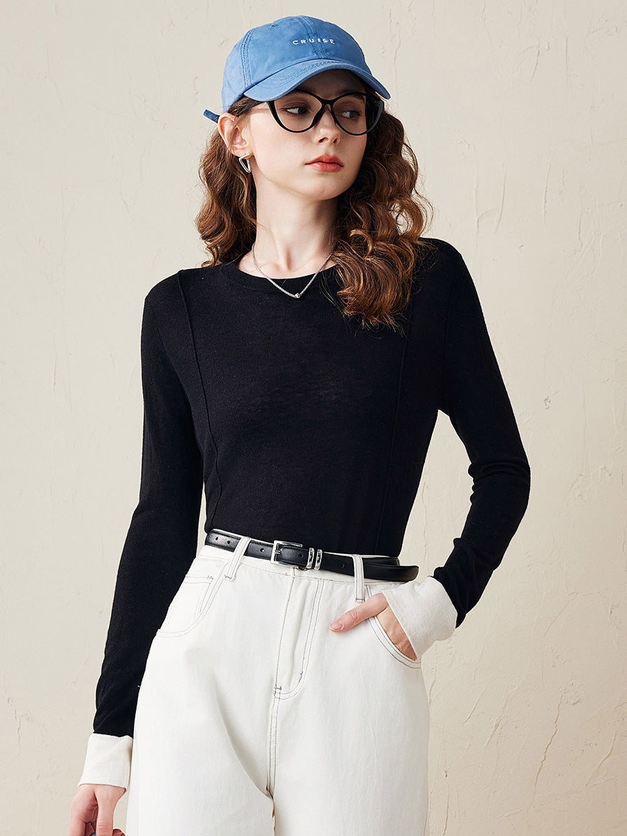 COMOBOCA Black Women's Essential Color-Blocked Knit Sweater
