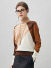 COMOBOCA 100% Cashmere Women's Color Block Turtleneck Sweater