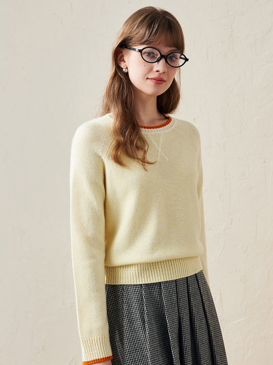 COMOBOCA 100% Wool Women's Contrast Trim Knit Sweater