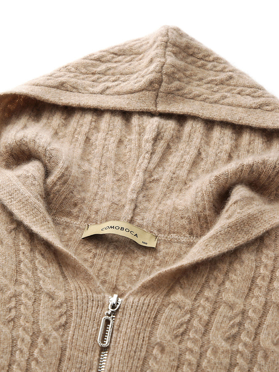 COMOBOCA 100% Cashmere Women's Cardigan Cable Knit Hoodie