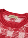 COMOBOCA 100% Cashmere Women's Checkered Round Neck Sweater