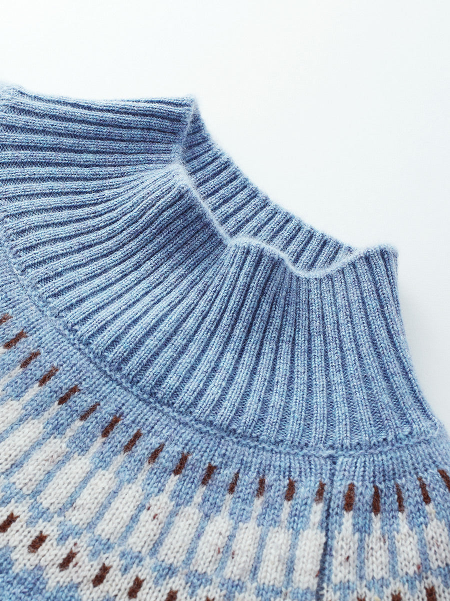 COMOBOCA 100% Cashmere Women's Fair Isle Mock Neck Sweater