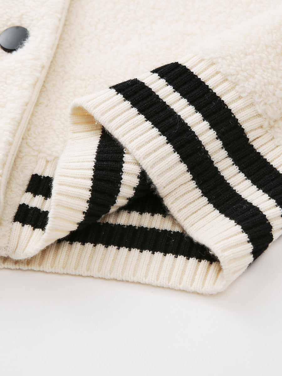 COMOBOCA 100% Wool Women's Striped Ribbing Jacket