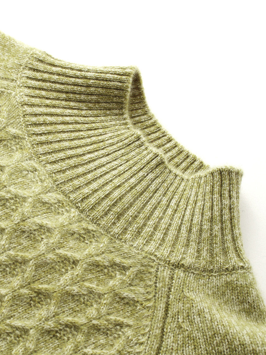 COMOBOCA 100% Cashmere Women's Cable Knit Mock Neck Sweater