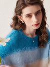 COMOBOCA Women's Mohair Gradient Color Block Fluffy Knit Sweater